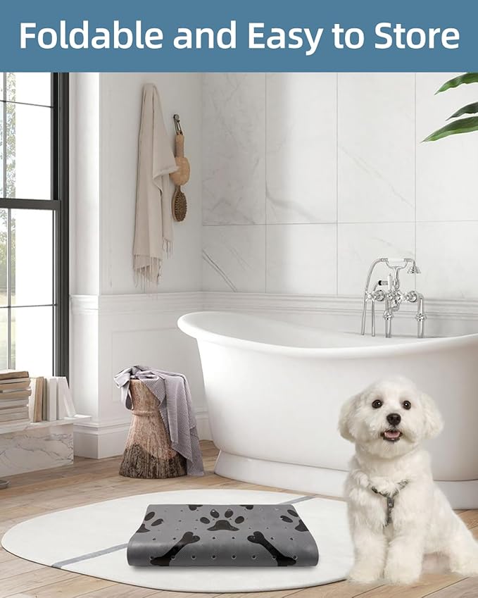 Dog Bath Mat for Tub Non-Slip Pet Bathtub Mat Fast Dry Dog Shower Attachment Mat Senior Friendly Dog Bath Supplies (Gray