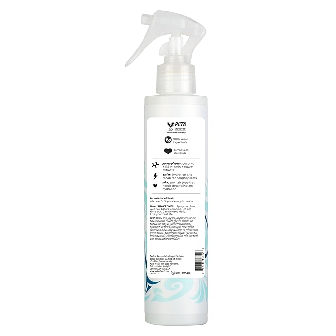 Pacifica Coconut Milk Hair Detangler Spray - Leave In Conditioner Spray, Detangling Elixir Suitable for All Types, Fine and Curly Hair Products, Smoothing, Moisturizing, and Anti-Frizz - 207 mL