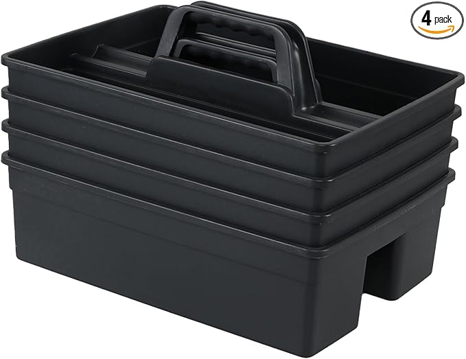 3-Compartment Plastic Storage Caddy with Handle, 4 Pack Bathroom Cleaning Tool Caddy Basket