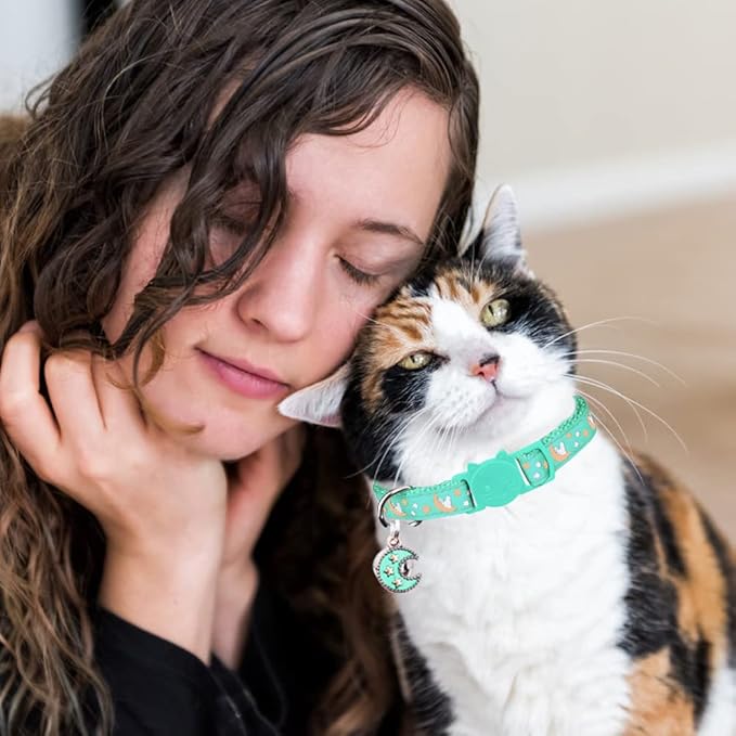 2Pcs Breakaway Cats Collars Cat Collars for Boy & Girl Cats Adjustable Kitten Collars with Bell,Purple+Teal