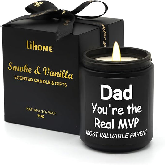 Lihome Gifts for Dad from Daughter Son - Funny Fathers Day & Birthday &Thanksgiving & Christmas Gifts, Smoke d Vanilla Scented Candle (7OZ)
