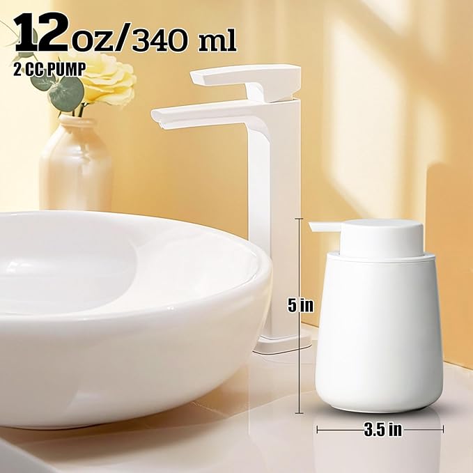 Foaming Soap Dispenser Set - 2 Pack White Ceramic Foam Hand Soap Dispenser for Bathroom, Hand Wash Dispenser Bottle with Foam Pump for Kitchen, 12 Oz Refillable Dish Soap Foam Dispenser 2 Pcs