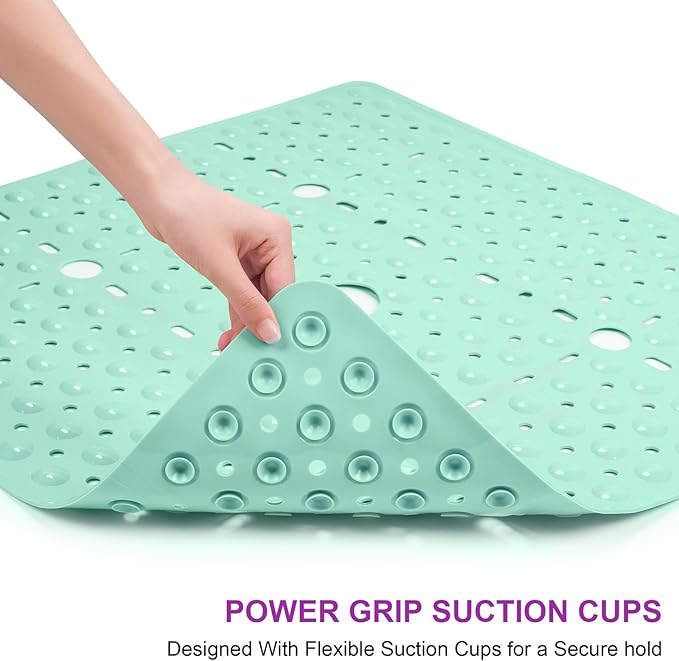 Reetual XL Shower Mat Non Slip - 27x27 Bath Mat for Shower Stall or Large Bathtub Mat with 240 Powerful Suction Cups and Drain Holes. Black Shower Mats for Bathroom (Aqua Green)