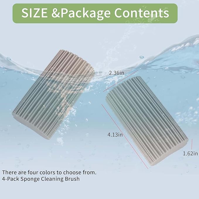 Damp Clean Duster Sponge 4 Pack,Magic Sponges Eraser Baseboard Cleaner Tool,Reusable Household Cleaning Sponge for Blinds, Glass, Railings, Mirrors, Floorboards, Fan Blades, Vents(Multi Color)