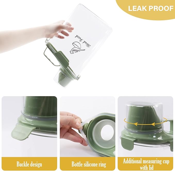 2.8L Airtight Bird Seed Storage Container With Handle and Measuring Cup - Portable Pet Food for Wild Bird Sunflower Seed - BPA Free Transparent/Green