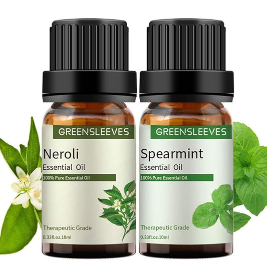 GREENSLEEVES Neroli Spearmint Essential Oil Set, 2 x 10ml Pure Plant-Based Fragrance Oil for Aromatherapy, Essential Oils for Diffuser, Massage, Bath Bomb, Scented Candle Soap Making