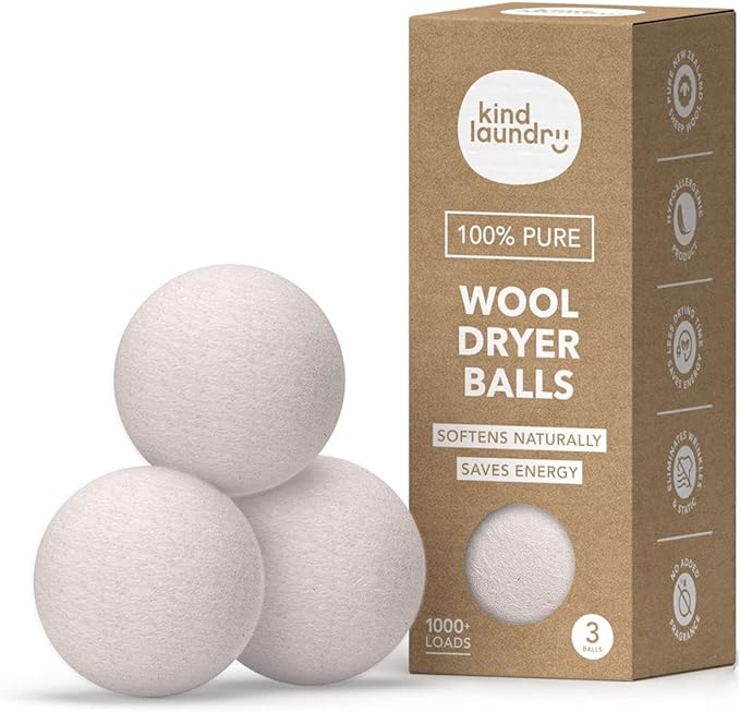 Kind Laundry - Wool Dryer Balls, Tavel Natural Dryer Balls, Pure New Zealand Wool Dryer Balls Laundry Essentials, Dryer Balls for Pet Hair Removal & Lint Collection, Pack of 3