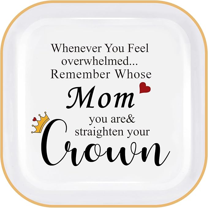 PUDDING CABIN Christmas Gifts Mom's Jewelry Holder Dish “Remember Whose Mom You Are Straighten Your Crown” – Birthday Mothers Day Valentines Gifts for Mother