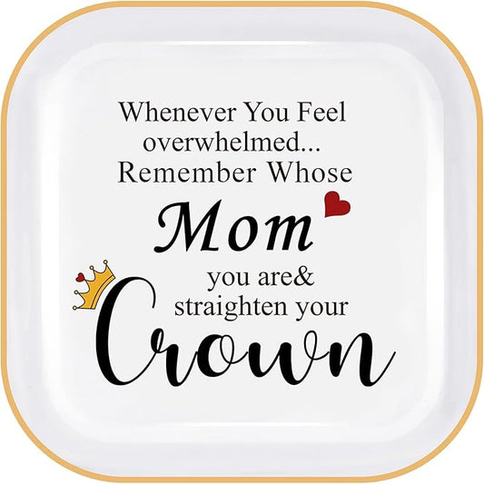 PUDDING CABIN Christmas Gifts Mom's Jewelry Holder Dish “Remember Whose Mom You Are Straighten Your Crown” – Birthday Mothers Day Valentines Gifts for Mother