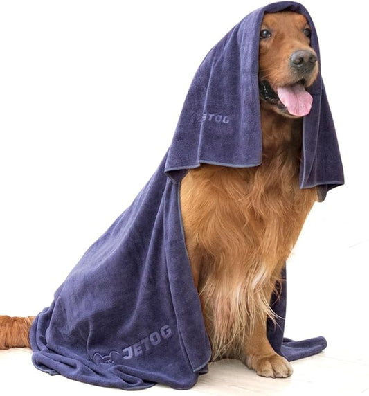 2-PCS Fast Drying Dog Towels - 56 x 28 Inch Ultra Soft & Absorbent Large Dog Towel with 30 x 14 Inch Daily Use Paw Towel - 100% Microfiber Pet Bath Grooming Towels for Dogs Cats, Gray