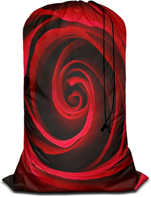 Swono Red Rose Extra Heavy Duty Laundry Bag, Garden Glamour Flower Bud Petal Blossom Valentine X-Large Dirty Clothes Drawstring Bag with Tear Resistant Fabric, Washable Laundry Liner for Hamper