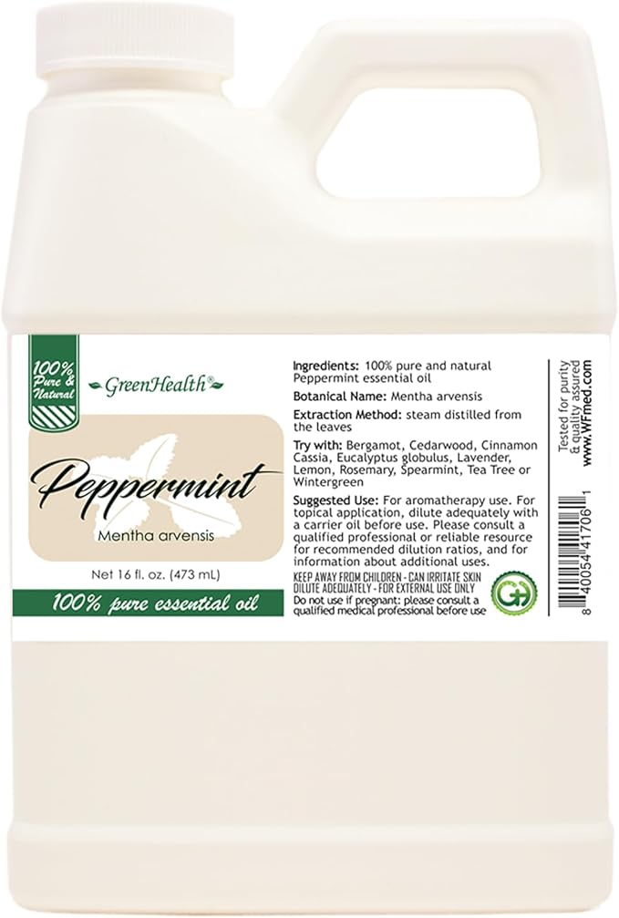 16 fl oz - Peppermint Essential Oil 100% Pure, Uncut, 16 fl oz - GreenHealth