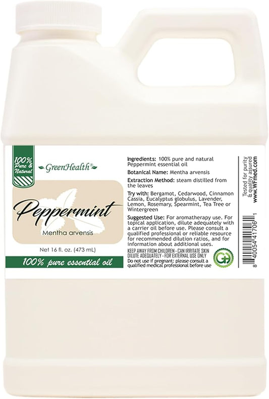16 fl oz - Peppermint Essential Oil 100% Pure, Uncut, 16 fl oz - GreenHealth