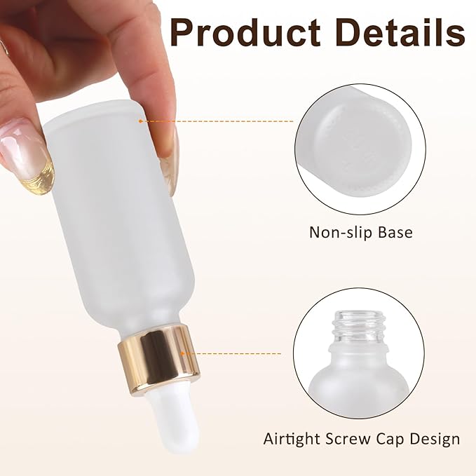 1 oz Glass Dropper Bottles for Essential Oils，12Pack Clear Frosted Glass Bottles with Glass Eye Dropper Leak Proof Travel Dispenser Bottle for,tincture, Chemistry Lab Chemicals Empty