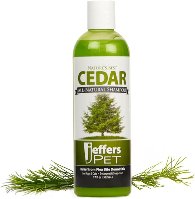 Jeffers Pet Nature's Best Cedar Shampoo for Dogs & Cats – Natural Detergent & Soap Free Formula with Cedarwood Oil, Eucalyptus & Aloe – Moisturizing, Deodorizing, Fresh Coat – 17 oz