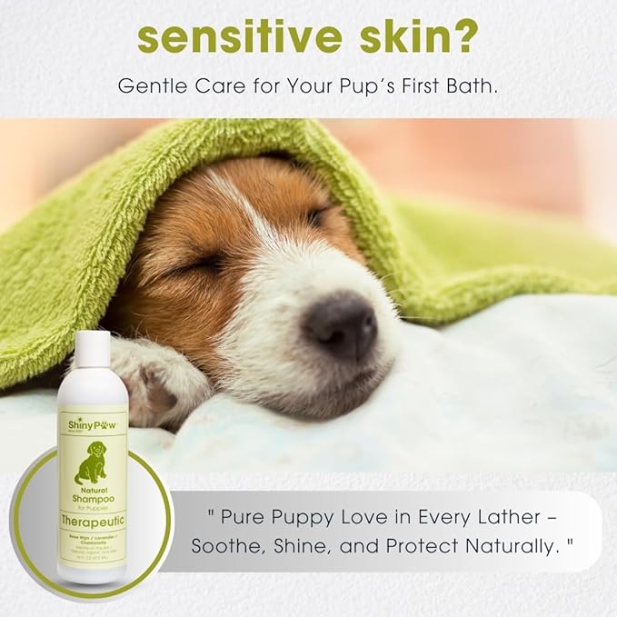 Tearless Puppy Shampoo and Conditioner by Shiny Paw 16 oz | Natural Chamomile, Lavender & Rose Hip Pet Shampoo for Puppies | Hypoallergenic for Sensitive Skin