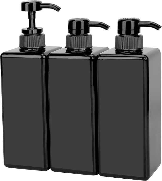 Suream 22oz/650ml Large Plastic Pump Bottles for Shampoo, Bathroom Shower Dispensers, Empty Refillable Cosmetic Pump Dispenser for Lotion, Creams, Body Moisturizer, Massage Oil, Hand Wash, Soap, Black