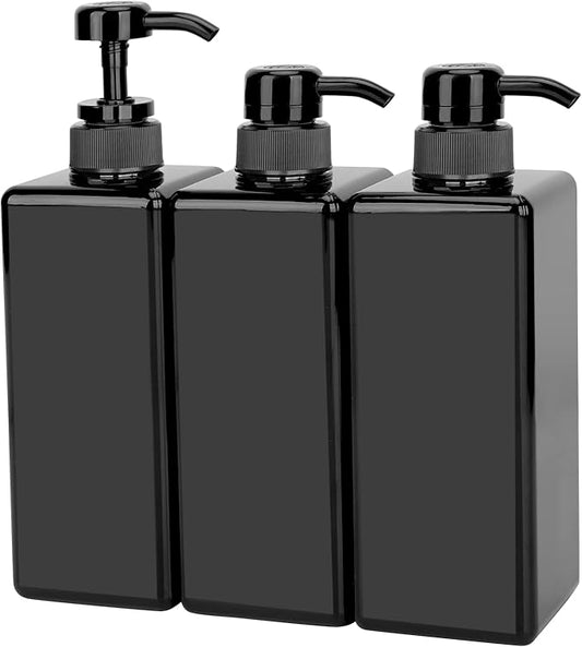 Suream 22oz/650ml Large Plastic Pump Bottles for Shampoo, Bathroom Shower Dispensers, Empty Refillable Cosmetic Pump Dispenser for Lotion, Creams, Body Moisturizer, Massage Oil, Hand Wash, Soap, Black