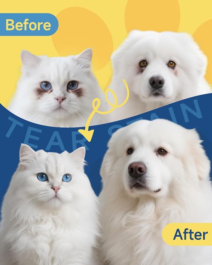 Tear Stain Remover for Dogs & Cats - Pet Tear Stain Supplement - Daily Support for Overall Eye Health - with Lutein, Zinc, Lactoferrin, Vitamins - Chicken Flavor Powder, for All Breeds