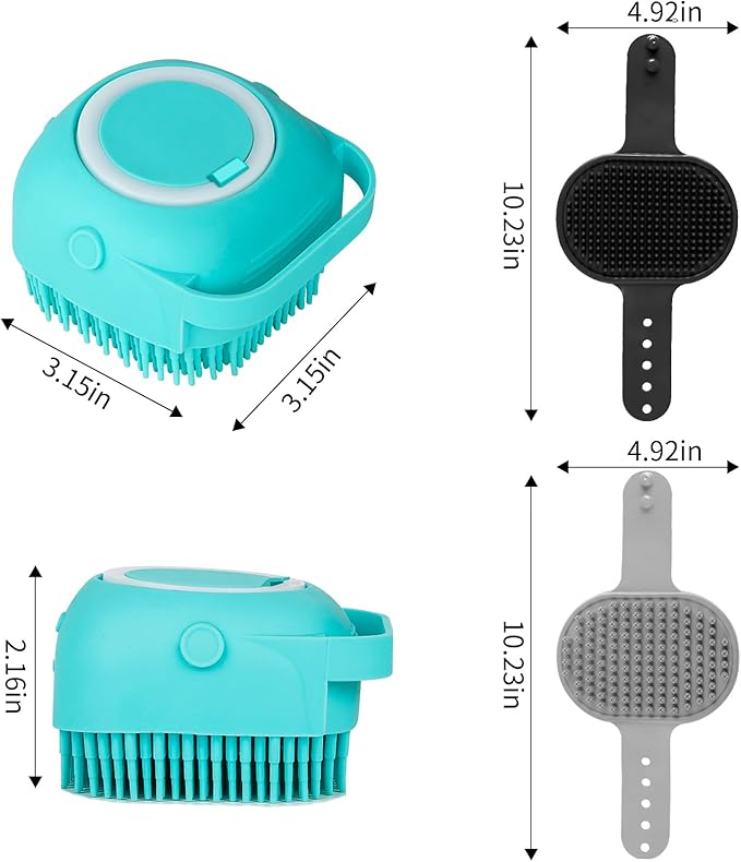 Comotech 6PCS Dog Bath Brush & Dog Toothbrush | Adjustable Handle Shampoo Brush & Scrubber for Short & Long Haired Dogs & Cats | Effectively Solve Odor & Stain Removal Problems (Black Gray Blue)