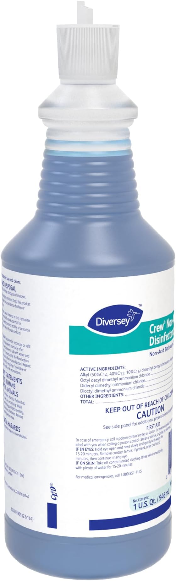 CREW Diversey 100925283 Neutral Non-Acid Bowl & Bathroom Disinfectant, 32 oz Squeeze Bottle, 12/CT