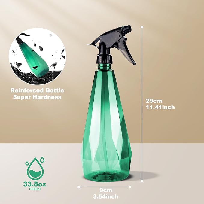 Amber Spray Bottle Cleaning Spray Bottles,Healthy Plastic, 32oz Spray Bottle For Hair&Hand&Clothe&Bathroom&Plant, Empty Mister Refillable Spray Bottles With ET,Essential Oil,Water,etc.(2 pack)