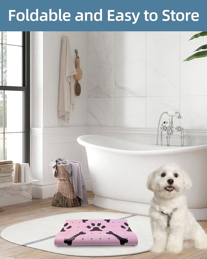 Dog Bath Mat for Tub Non-Slip Pet Bathtub Mat Fast Dry Dog Shower Attachment Mat Senior Friendly Dog Bath Supplies (Pink