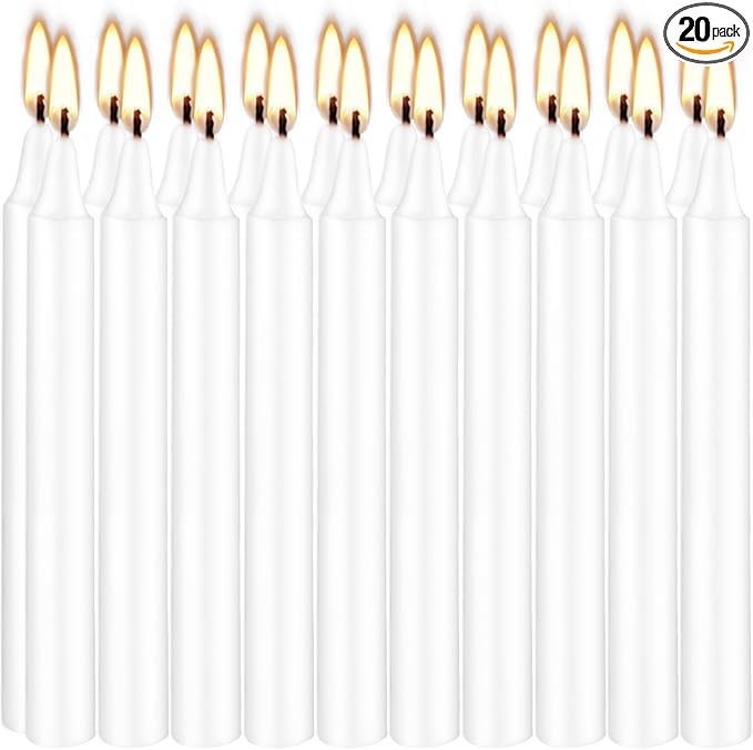 Set of 20 White Spell & Chime – Premium Mini Taper Candles for Rituals, Prayer, Birthdays, Meditation, Altar - 4 Inch Tall, Unscented (White)