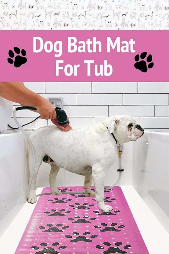 Dog Bath Mat for Tub -Non-Slip Bath Pad for Pet Dogs-Shower Non-Slip Mat Quick Drain Dog Shower Accessory pad Supplies 39.4x15.7 Inches (Pink)