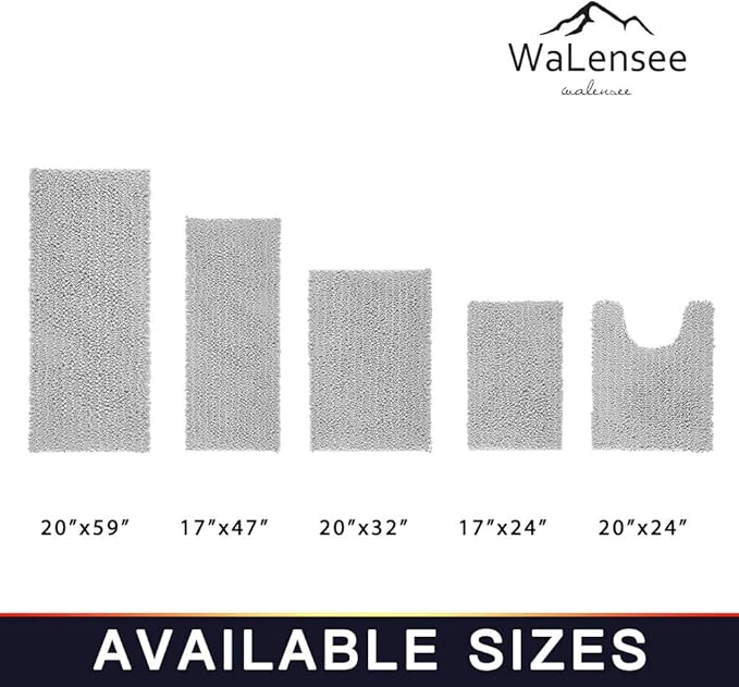 Walensee Bathroom Rug Non Slip Bath Mat (32x20 Inch Light Grey) Water Absorbent Super Soft Shaggy Chenille Machine Washable Dry Extra Thick Perfect Absorbant Best Large Plush Carpet for Shower Floor
