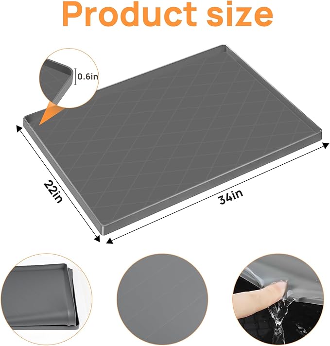 34" x 22" Silicone Under Sink Mat Thickened Kitchen Mat Shelf Liner Cabinet Protector Leakproof Under Sink Pad Waterproof Counter Protector