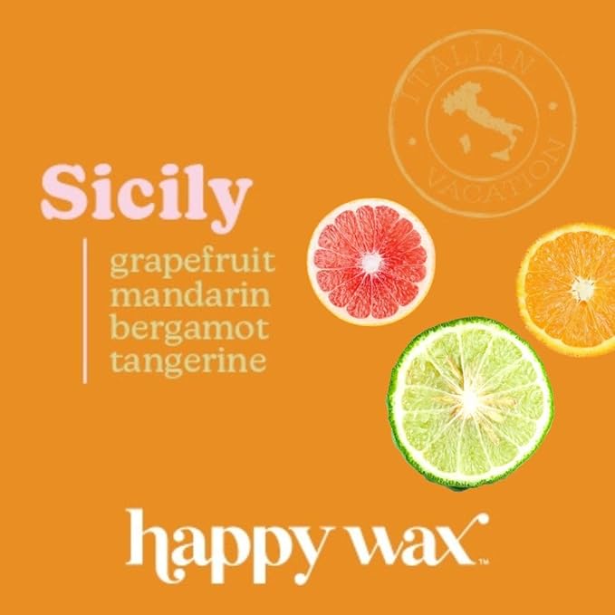 Happy Wax Sicily Scented Soy Wax Melts - Natural Strong Scented Summer, Infused with Essential Oils - Non Toxic & Pet Safe - (8 oz Pouch)