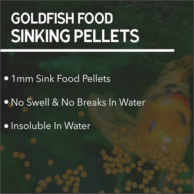 HULX Goldfish Food Sinking Pellets for Big Muscle & Mass Weight Gain, Whey Mixed High Protein 60% Fish Food Growth Fast Formula 1.32 Lb.(600 Gram.) 1mm, Healthy, Color Enhancing Clear Water Fish Feed