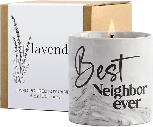 Best Neighbor Ever Gifts-6 oz Scented Candle Lavender Hello Neighbor Gifts for Neighbors New Neighbor Welcome Gift Funny Candle Goodbye Moving Housewarming Presents for New House for Neighbor