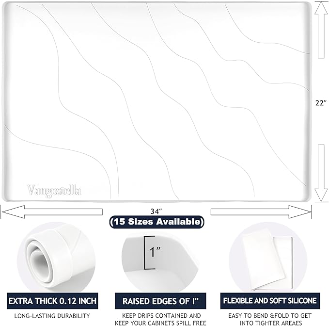 Heavy Duty Silicone Under Sink Mats for Kitchen Waterproof 19" x 19", Extra Thick Under Sink Rubber Mat Drip Tray, Raised Edge Under Sink Liner,Prevent Drips, Leaks, Spills,White