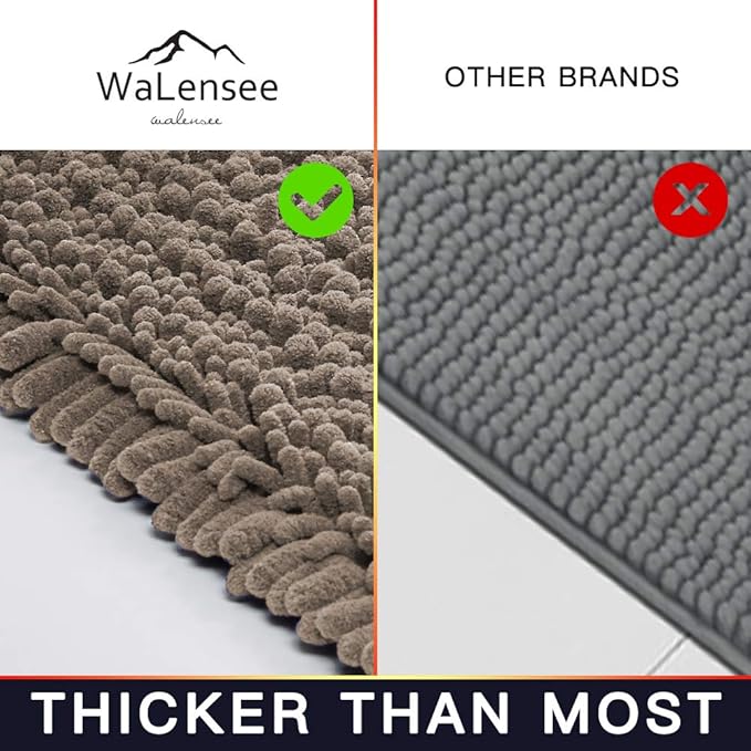 Walensee Bathroom Contour Rug Non Slip Toilet U Shaped Bath Mat (20x24, Taupe) Water Absorbent Super Soft Shaggy Chenille Machine Washable Dry Extra Thick Perfect Absorbant Best Plush Carpet