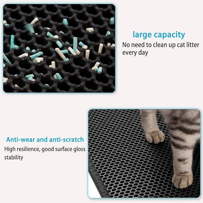 Large Cat Litter Box Mat: Easy Clean Kitty Litter Trapping Mat for Floor, Plastic Cat Box Pad (24 * 30in, Black, 2p)
