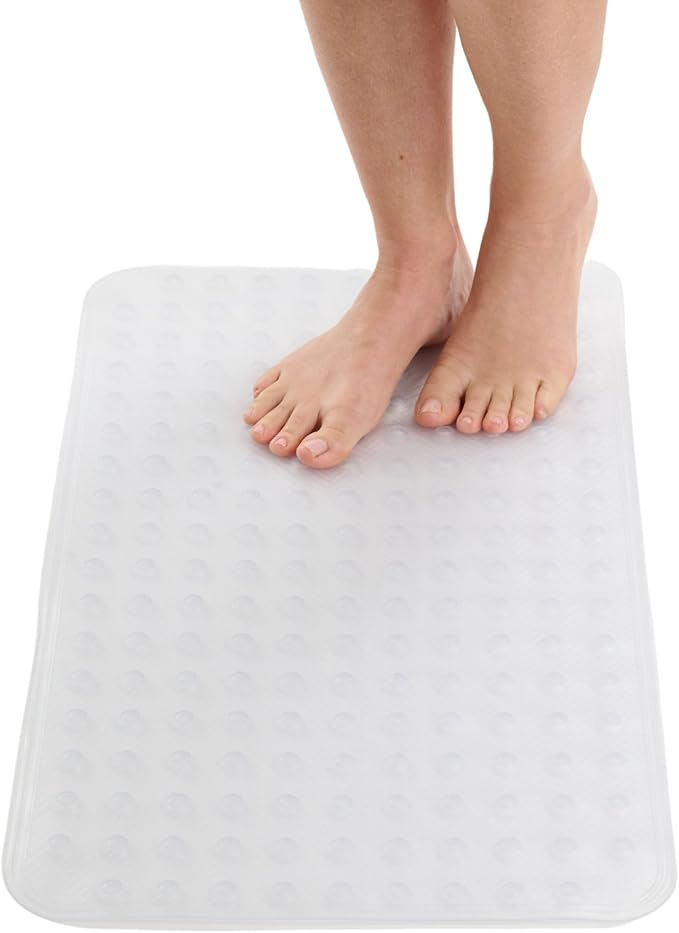ENKOSI Non Slip Shower Mat – Bath Mat for Tub and Shower Floors – Anti Slip Bathtub Mat with Strong Suction Cup Grip – Soft, White Bathroom Mat for Inside Baths and Showers (28x16 Clear)