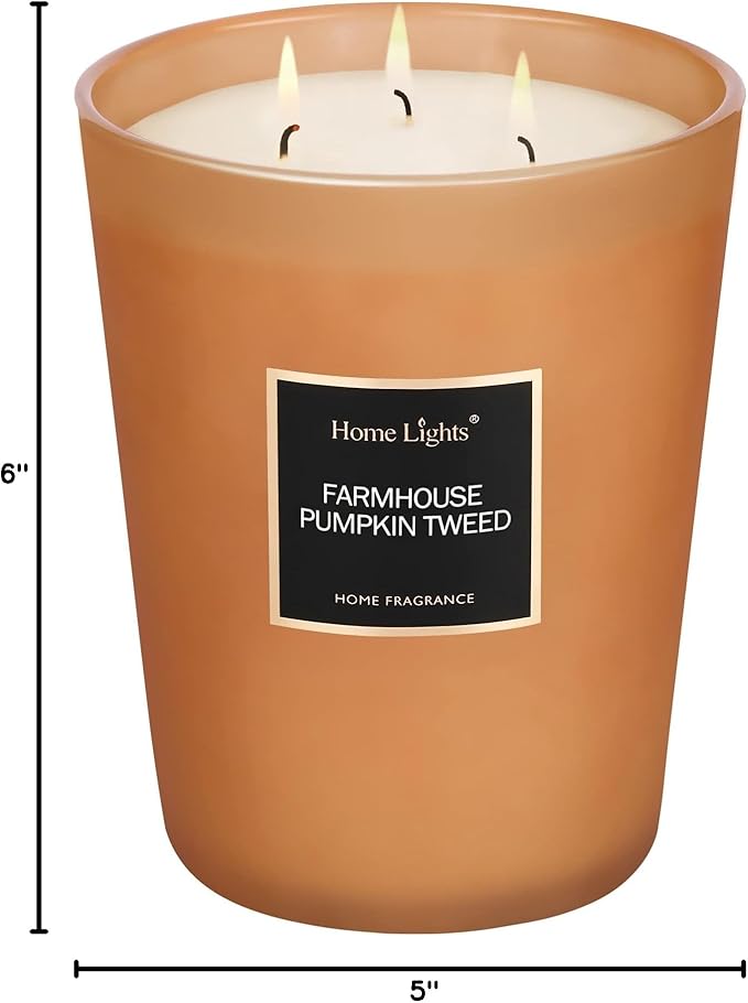 HomeLights Highly Scented Candles, Big 33.3 oz for Home, Natural Soy Aromatherapy Candles, Smokeless Long Lasting 130h with 3 Cotton Wicks, Candles Gifts for Women & Men - Farmhouse Pumpkin Tweed