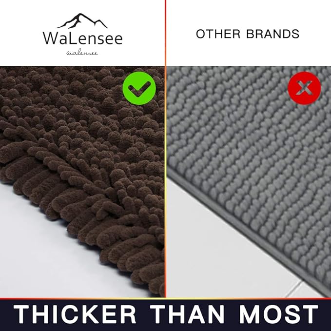 Walensee Bathroom Rug Non Slip Bath Mat (36x24 Inch Brown) Water Absorbent Super Soft Shaggy Chenille Machine Washable Dry Extra Thick Perfect Absorbant Best Large Plush Carpet for Shower Floor
