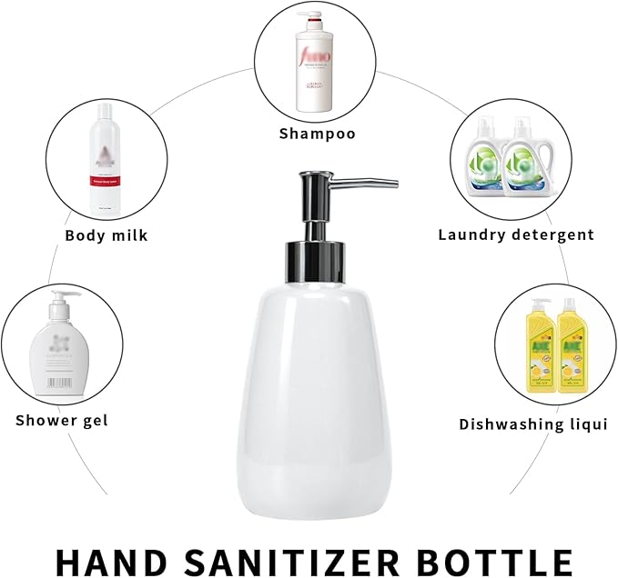 White Hand Soap Dispenser Ceramics Bottles with Elegant Pump Top Bathroom Empty Shampoo Bottles 10oz/300ml