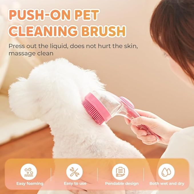Pets Bath Brush, Pet Bath Brush With Soap Dispenser, Dog Shampoo Brush Scrubber For Long Short Haired Dogs Cats Shower (red)