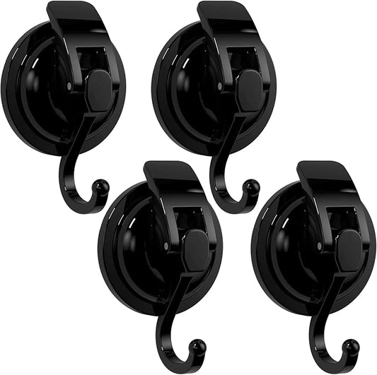 Heavy Duty Vacuum Suction Cup Hooks, Matte Black Plated Polished Super Suction for Kitchen Bathroom, 4 Pack