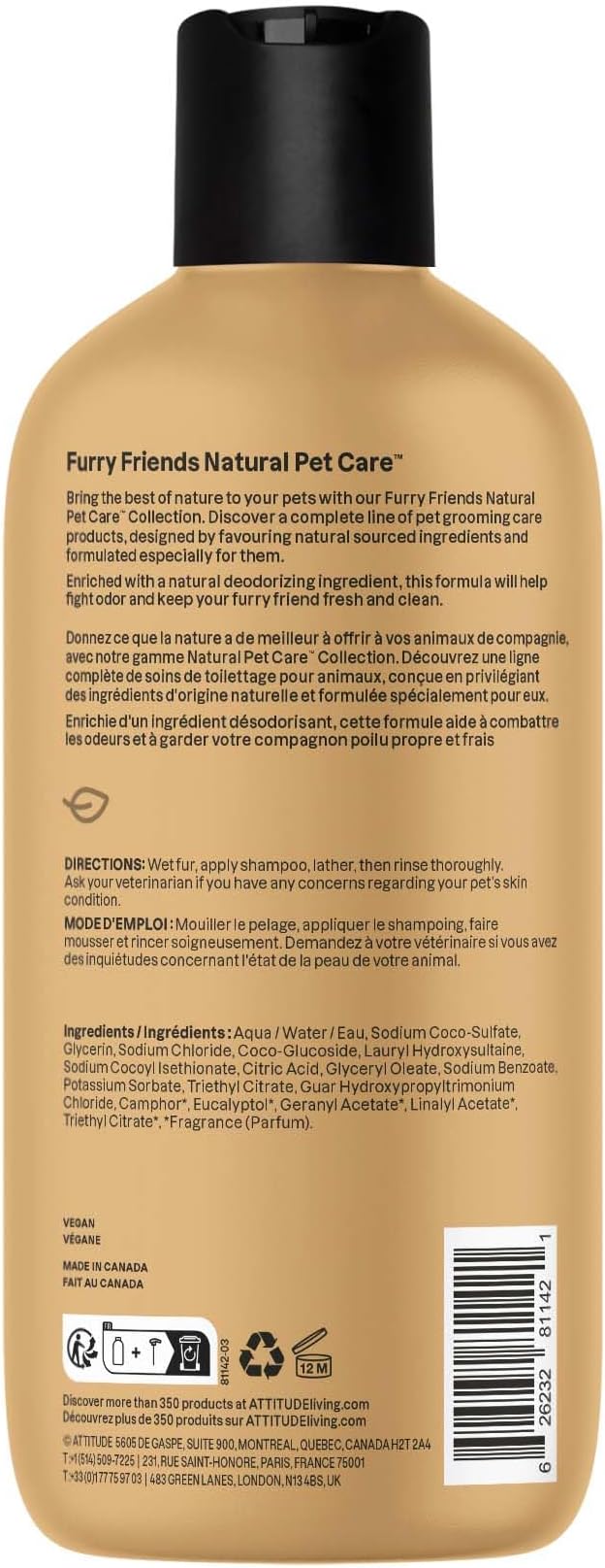 ATTITUDE Deodorizing Shampoo for Cat & Dog, Vegan and Cruelty-Free, Lavender, 16 Fl Oz