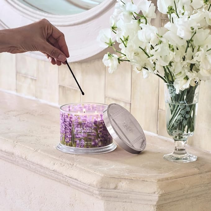 HomeWorx by SLATKIN + CO. Candle- Sea Salt Lavender, 14 oz. 3-Wick Premium Scented Candle - 20-40 Hours Burn Time