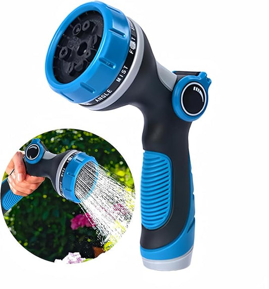 Hose Nozzle, Garden Hose Nozzle with 10 Spray Patterns, Thumb Control On Off Valve, High Pressure Nozzle Sprayer for Plants, Car Wash, Cleaning, Pet Showering (Blue)