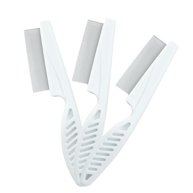 Flea Comb for Dogs and Cats, Metal Pet Lice Comb Fine Tooth Grooming Tool for Remove Anti Fleas and Flea Eggs(3pcs White)