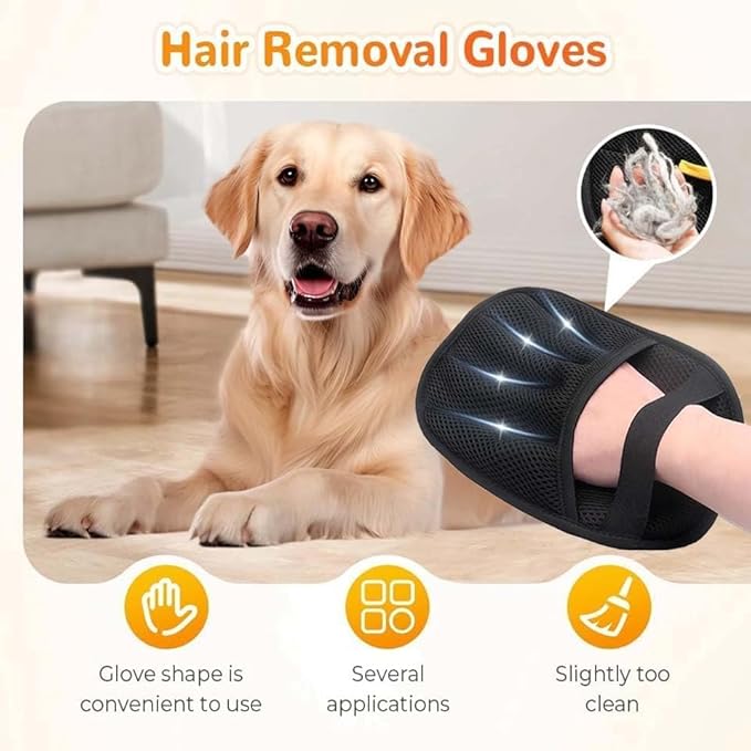 4pcs Pet Hair Removal Gloves 2025 Newly Upgraded Electrostatic Washable & Reusable Five Finger Pet Hair Remover for Dogs & Cats Tool for Clothing, Sofa, Carpet & Car Seat with Silicon Pet Bath Brush
