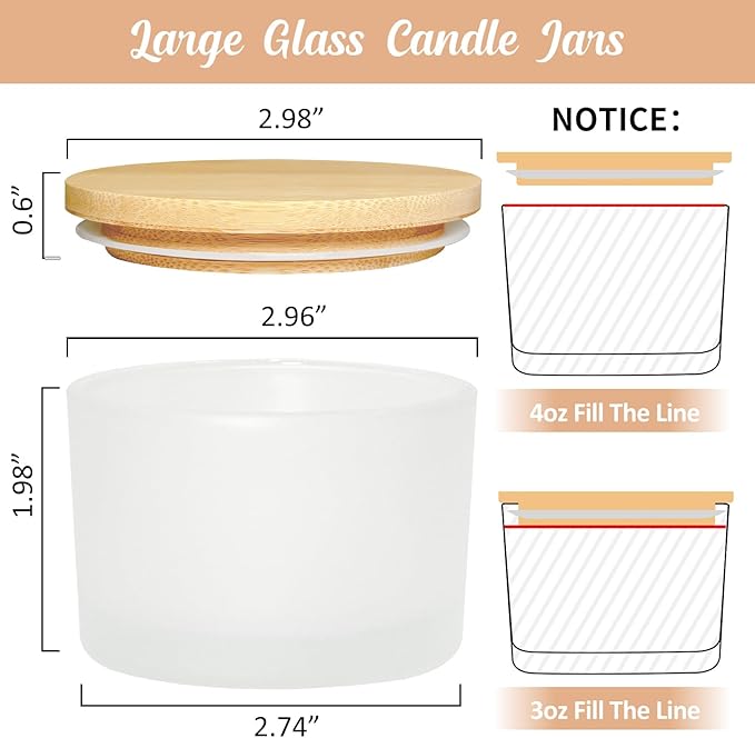 4oz Candle Jars for Making Candles, 15 Pack Small Frosted Glass Empty Candle Jars with Bamboo Lids and Wick Kit, Mini Wide Mouth Candle Container Bulk, Ideal for Candle Business Owners