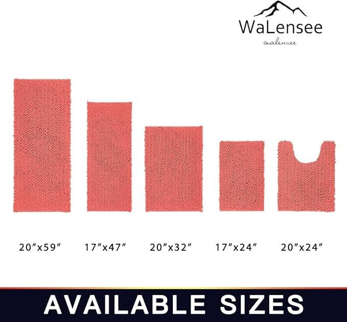 Walensee Bathroom Contour Rug Non Slip Toilet U Shaped Bath Mat (20x24, Coral) Water Absorbent Super Soft Shaggy Chenille Machine Washable Dry Extra Thick Perfect Absorbant Best Plush Carpet